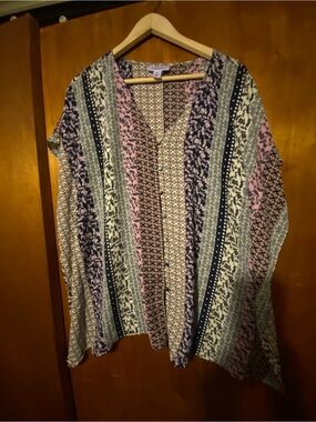 Motherhood Maternity Multistripe Patchwork V-Neck Blouse - Pink & Navy